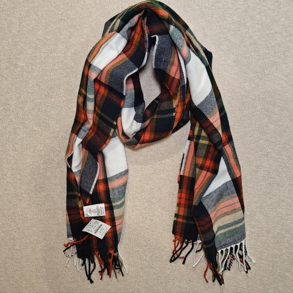 J.Crew NWT! Classic Plaid Scarf White/Multi Juniper